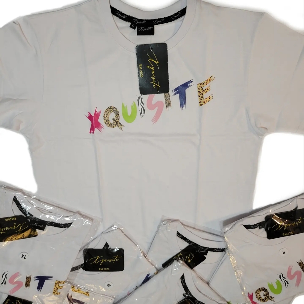 White multi-pattern tshirt NWT